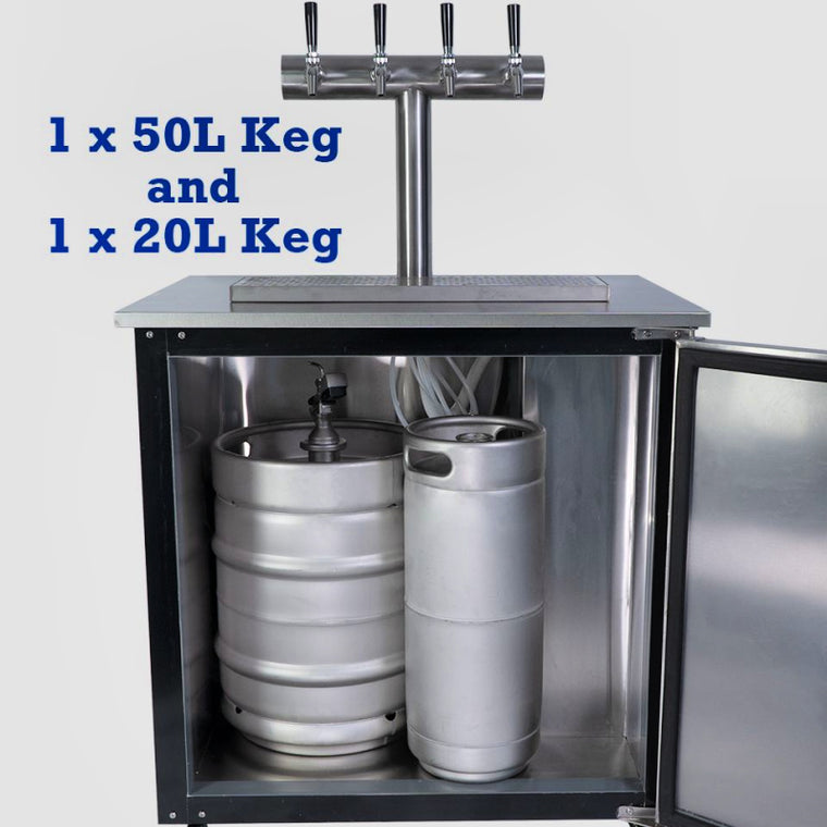 Kegerator | Solstace Indoor/Outdoor | Everything Needed Bundle | Showing a 50 L and a 20L keg inside kegerator